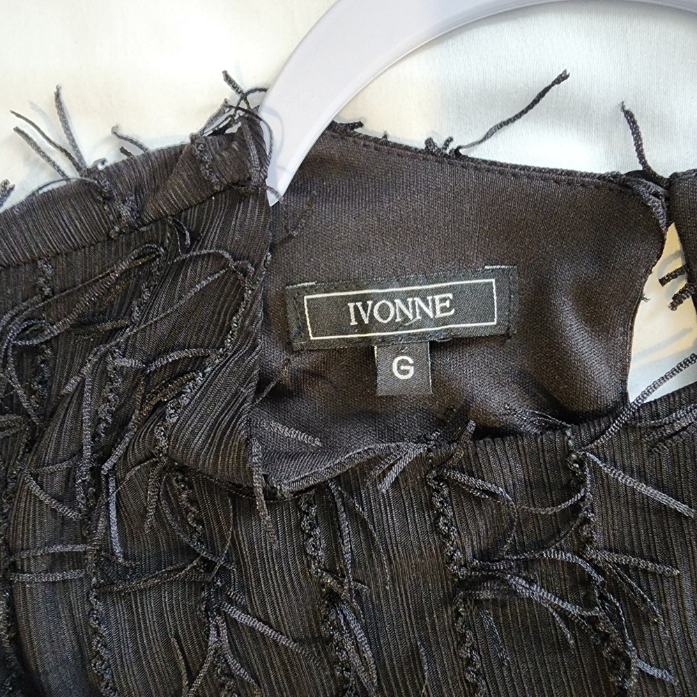 Ivonne Black Fringe Sleeveless Party Cocktail Dress - Size G - Picture 3 of 5